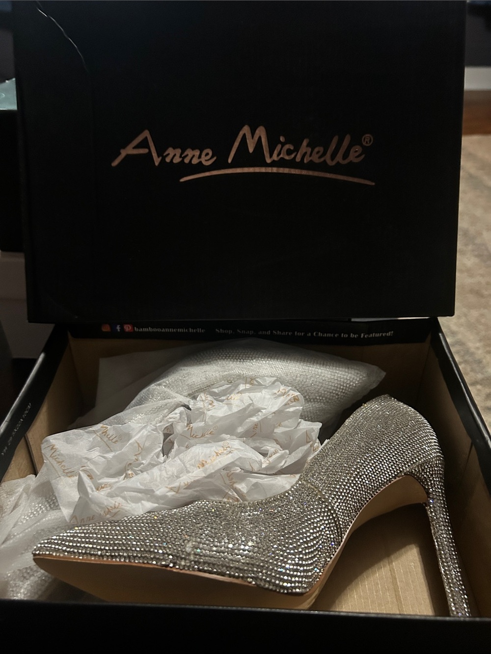 Anne Michelle Silver Crystal Pointed Toe High Heel Pumps